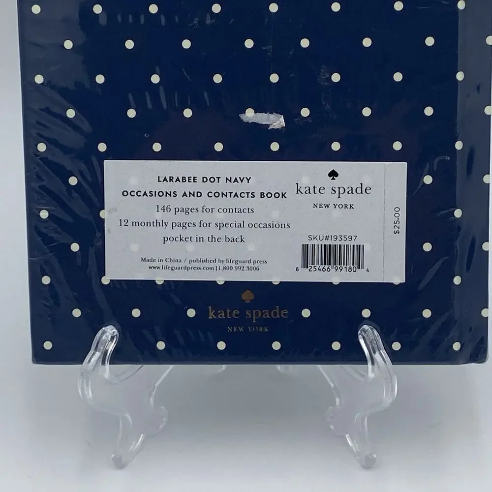 Kate Spade Occasions & Contacts Address Book Larabee Dot Navy 8.25 X5.25” SEALED